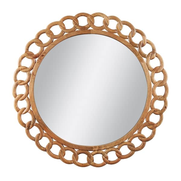 Litton Lane 49 in. x 49 in. Chain Link Round Framed Brown Wall Mirror