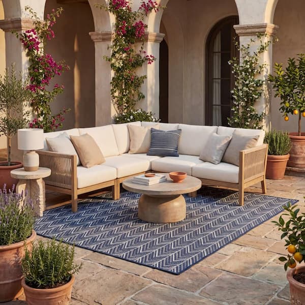 Calissea Chevron Navy 5 ft. x 8 ft. Outdoor Area Rug