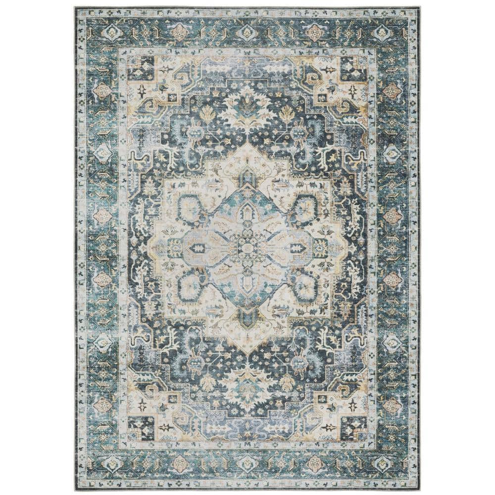 AVERLEY HOME Cascade Blue/Ivory 8 ft. x 10 ft. Traditional Medallion