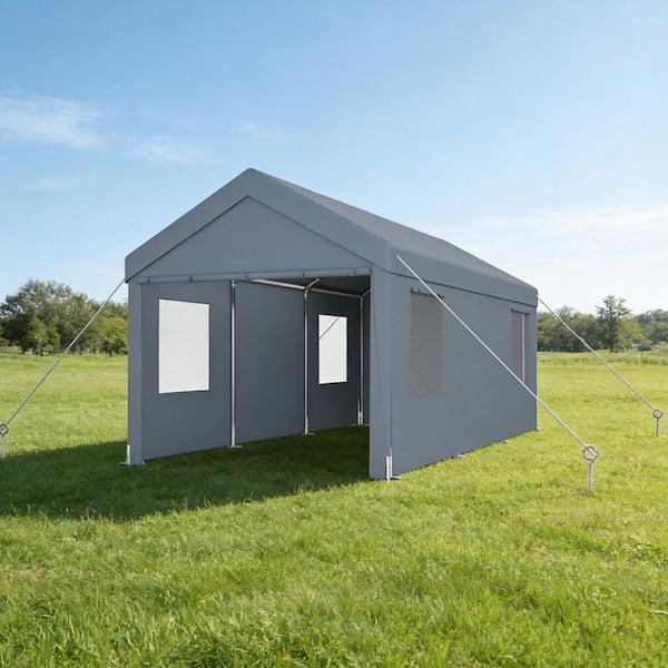 12 ft. x 20 ft. x 9.7 ft. Outdoor Heavy Duty Carport Gazebo with 2 Roll-Up Doors and 4 Ventilated Windows