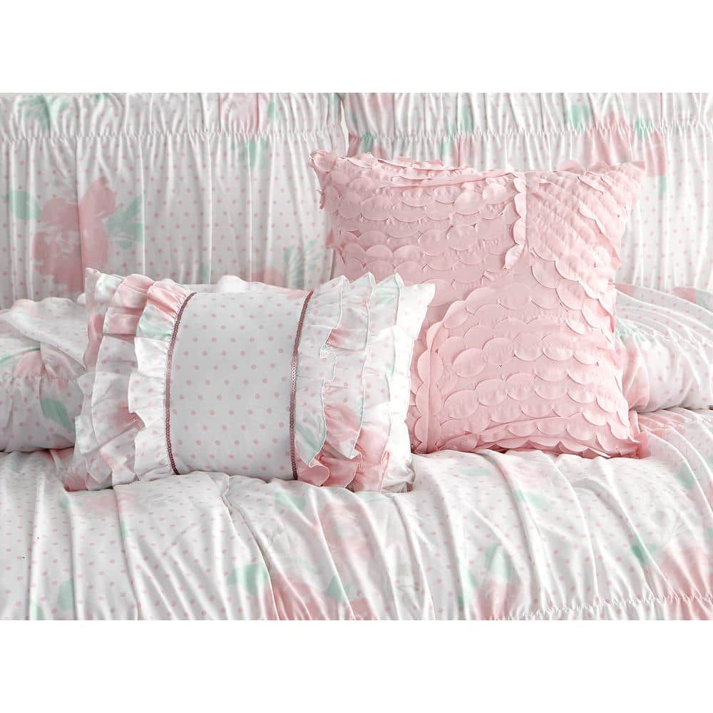 Pink Microfiber Reversible Full Comforter Set with Decorative Pillows