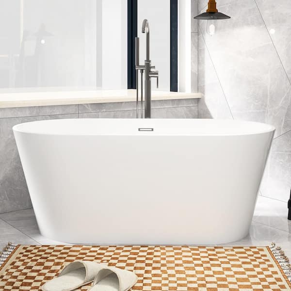 Staykiwi 60 in. x 31 in. Freestanding Soaking Bathtub with Center Drain in White