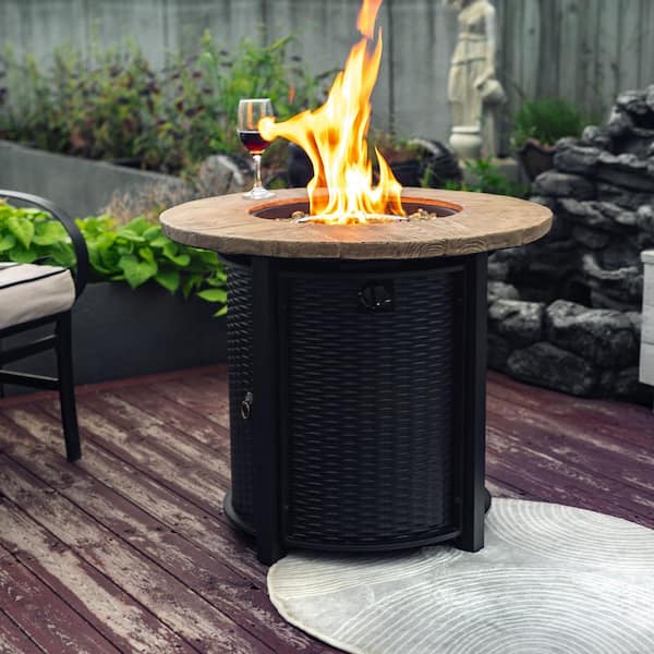 Unbranded 30 in. Round Steel Outdoor Fire Pit Table with Steel Lid and Lava Rocks