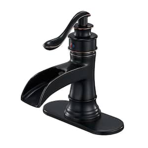 Single Handle Single Hole Brass Waterfall Bathroom Faucet with Deckplate Included in Oil Rubbed Bronze