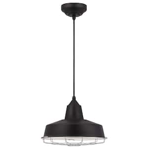 Academy 60-Watt Equivalent Black Integrated LED Pendant with Removable Chrome Cage