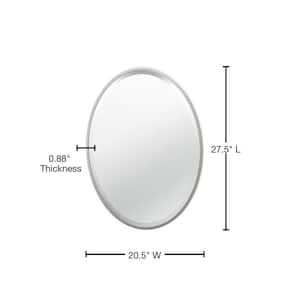 Flush 20.5 in. W x 27.5 in. H Framed Oval Beveled Edge Bathroom Vanity Mirror in Satin Nickel