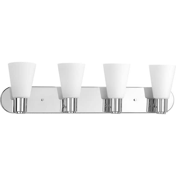 Progress Lighting Logic Collection 4-Light Polished Chrome Bathroom Vanity Light with Glass Shades