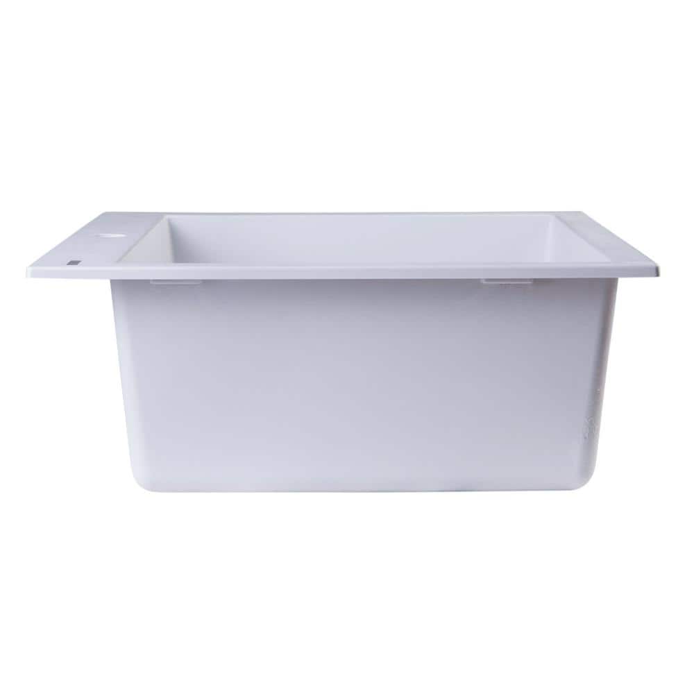 24" White Granite Composite Single Bowl Kitchen Sink