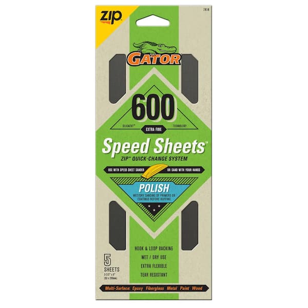 Gator SilicaCut Speed Sheets 3-2/3 in. x 9 in. 600 Grit Extra Fine Hook and Loop Sand Paper (5-Pack)