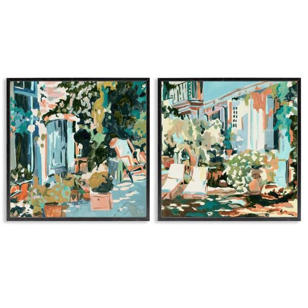 Stupell Industries Plants on Town Buildings by Melissa Wang 2 Pieces Black Framed Abstract Giclee Art Print 12 in. x 12 in.
