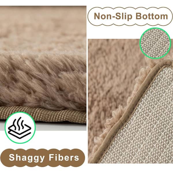 iliebe GHDG Solid Shag Brown 6 ft. Fluffy Plush Round Rug Area Rug