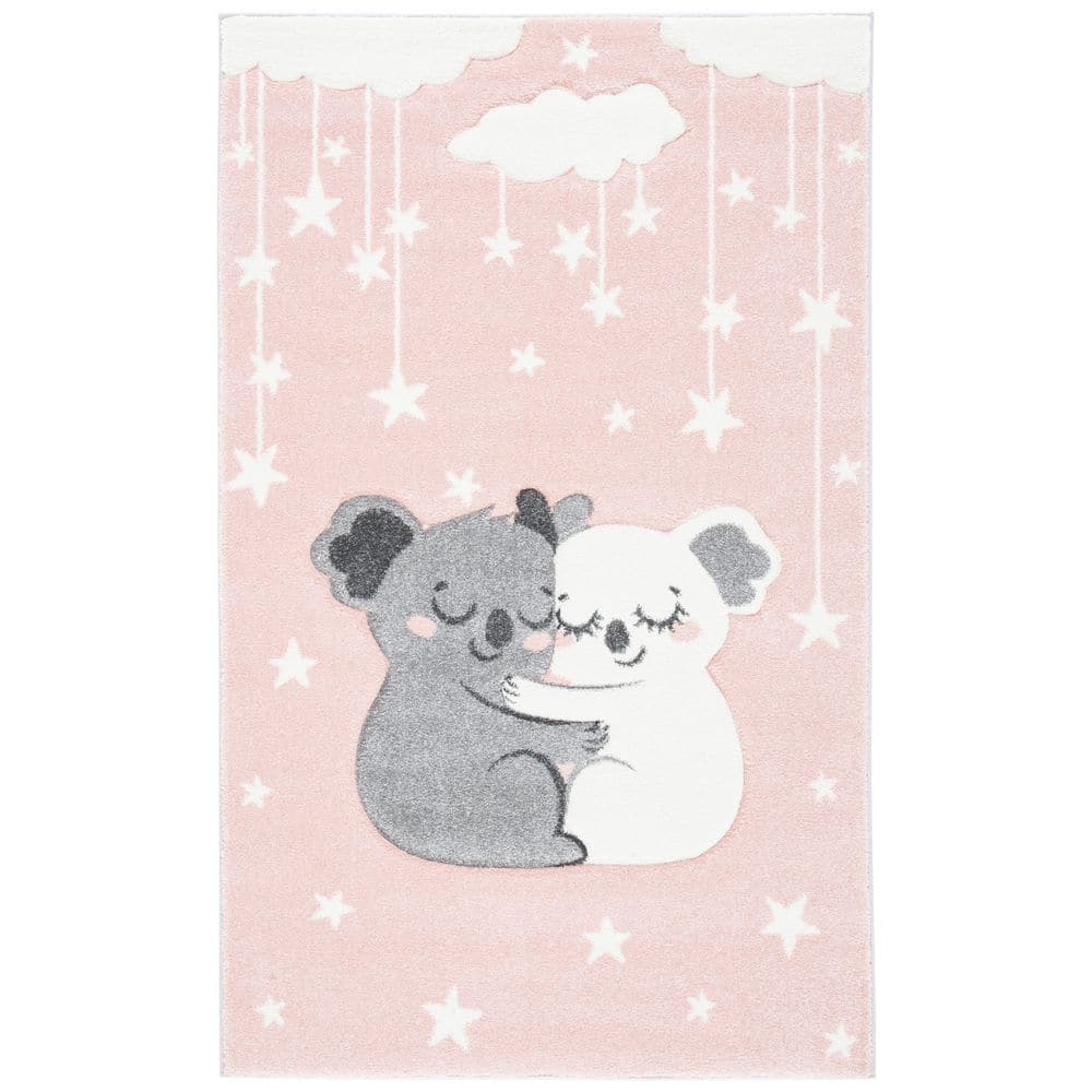 Pink and White Kids' Koala Non-slip Rectangular Rug