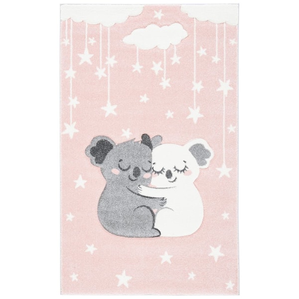 SAFAVIEH Carousel Kids Pink/White Doormat 2 ft. x 3 ft. Stars Area Rug