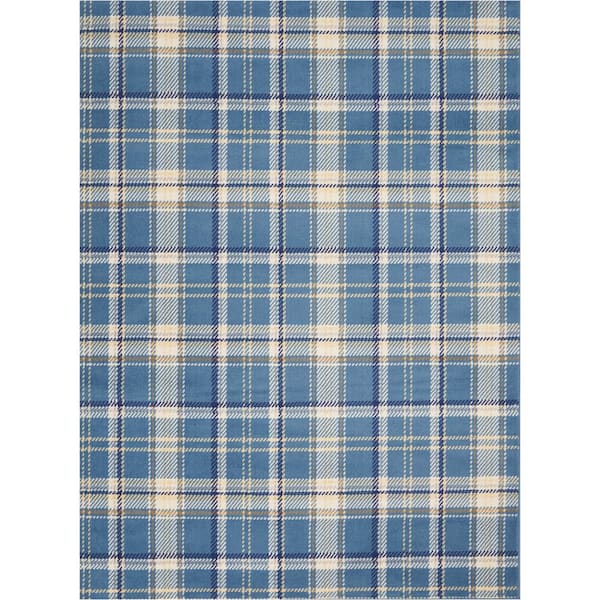 Nourison Grafix Blue 5 ft. x 7 ft. Geometric Plaid Modern Area Rug