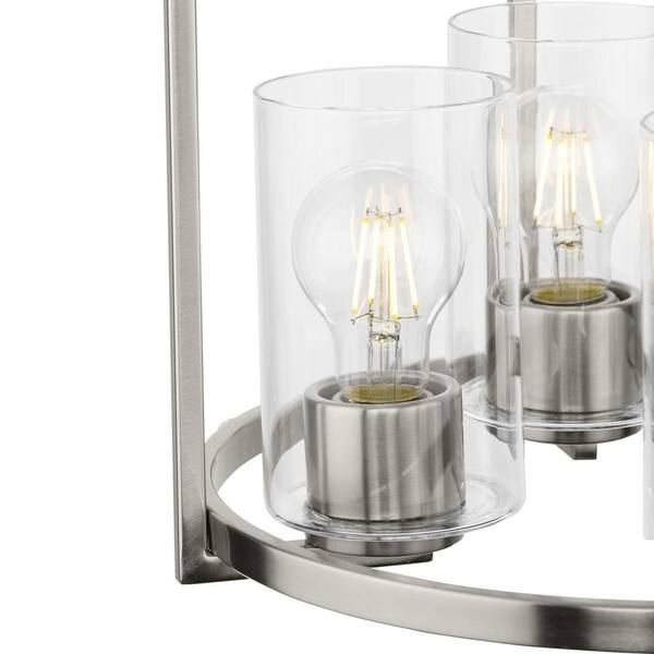 Progress Lighting Goodwin 4-Light Brushed Nickel Farmhouse Clear Glass Cylinder Medium Hanging Pendant Light