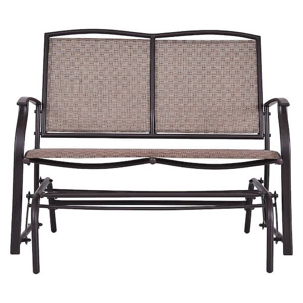 WELLFOR 2-Person Metal Outdoor Glider Pation Loveseat in Brown