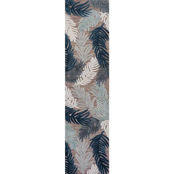 Montego High-Low Tropical Palm Brown/Navy/Ivory 2 ft. x 8 ft. Indoor/Outdoor Area Rug