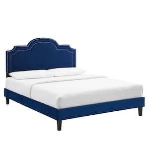 Aviana Blue Performance Velvet Frame Queen Platform Bed with Well-Constructed MDF Frame