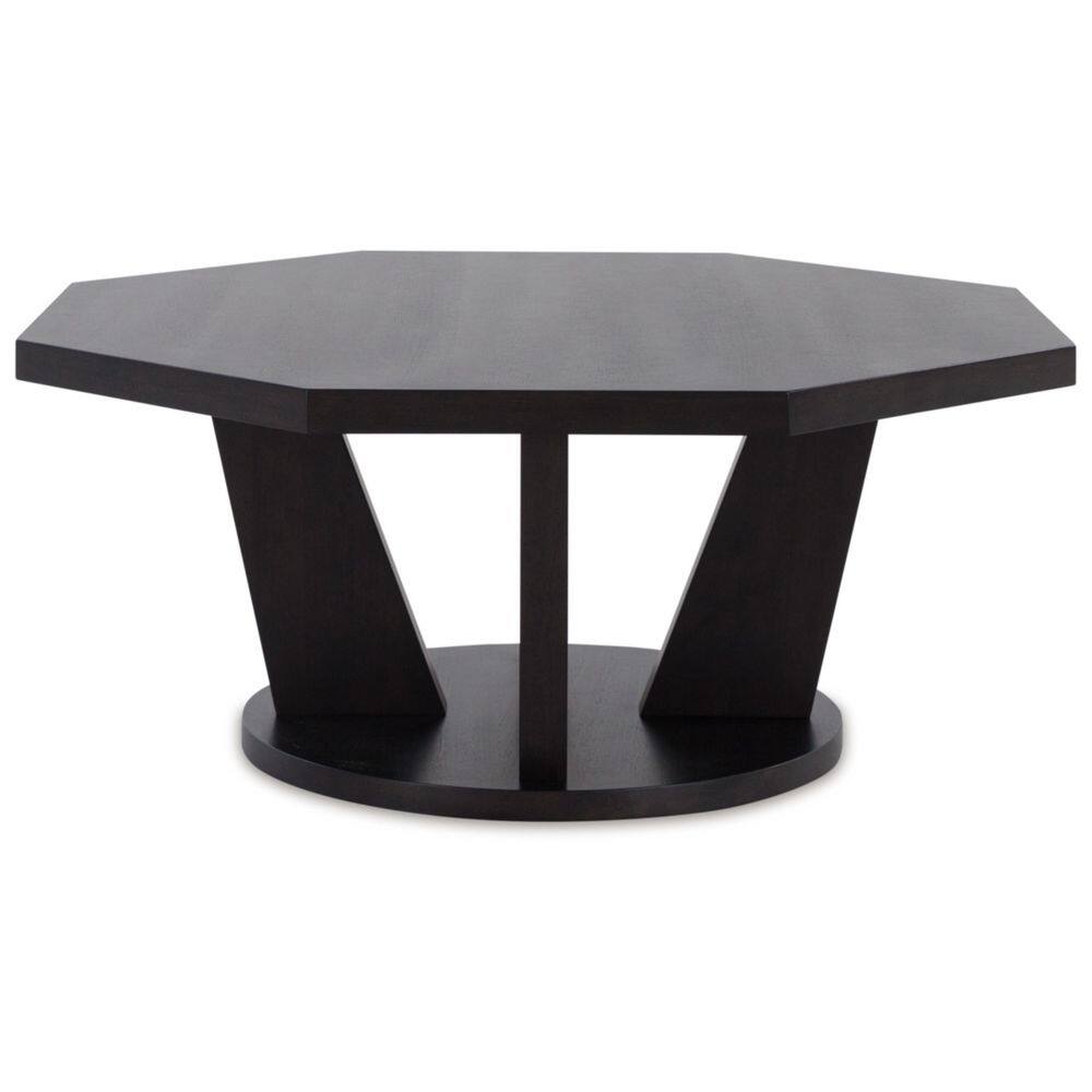 Dark Brown Octagonal Wood Coffee Table with Trapezoid Legs