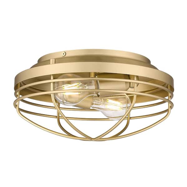 Golden Lighting Seaport 12 in. 2-Light Brushed Champagne Bronze Flush Mount