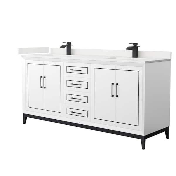 Wyndham Collection Marlena 72 in. W x 22 in. D x 35.25 in. H Double Bath Vanity in White with White Quartz Top