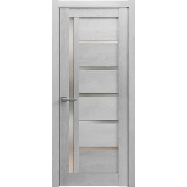 18 in. x 80 in. 1 Panel Light Grey Oak Finished MDF Sliding Door with Hardware
