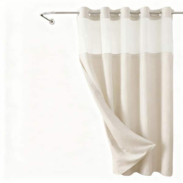 71 in. W x 74 in. L Polyester Shower Curtain with Ringless Design, Snap-On Liner and Magnets for Bathroom, in Beige