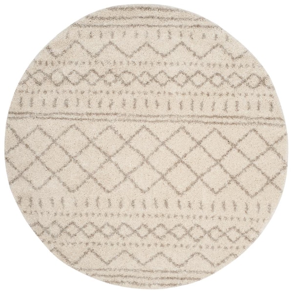 SAFAVIEH Arizona Shag Ivory/Beige 5 ft. x 5 ft. Round Geometric Area Rug