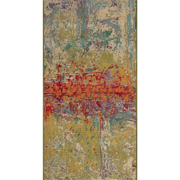 Unique Loom Outdoor Modern Crumpled Multi 2 ft. 7 in. x 5 ft. 3 in. Area Rug