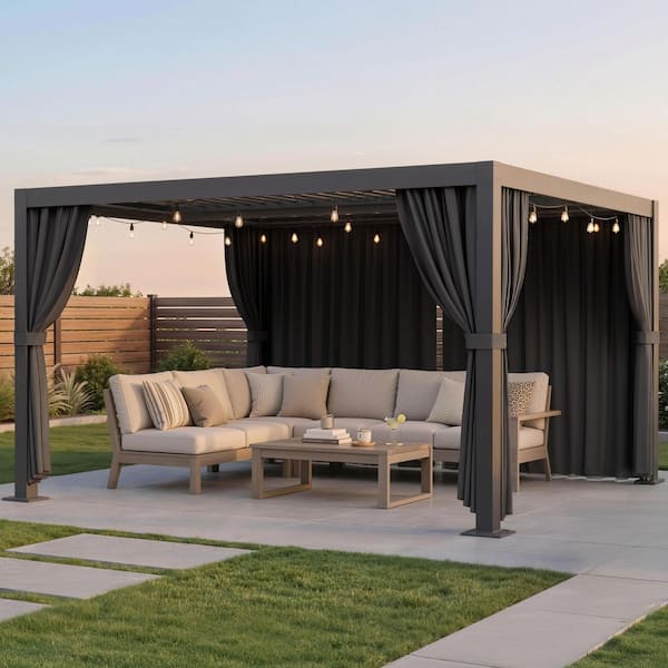 10 ft. x 12 ft. Universal Outdoor Privacy Curtains, Gazebo Curtain Replacement with Zipper Black (4-Side Curtain Only)