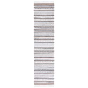 Striped Kilim Grey Ivory 2 ft. x 9 ft. Abstract Striped Runner Rug