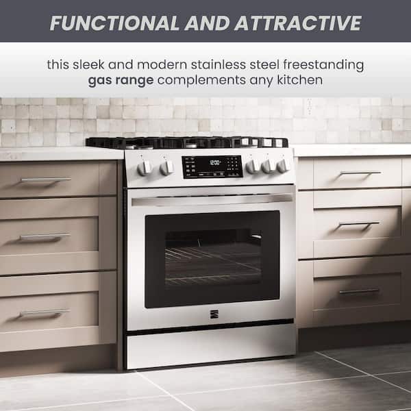 30 in. 4.8 cu. ft. 5 Burners Front-Control Gas Range in Stainless Steel with Air Fry