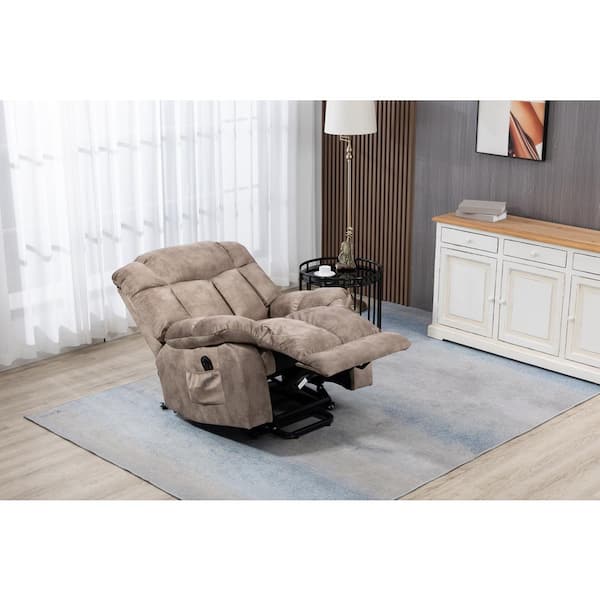 Camel Fabric Glider Recliner with Power Lift