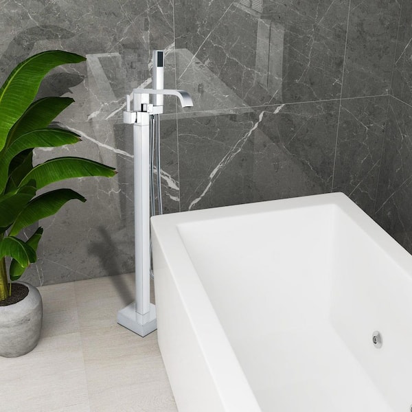 1-Handle Freestanding Tub Faucet with Handheld Shower in Chrome