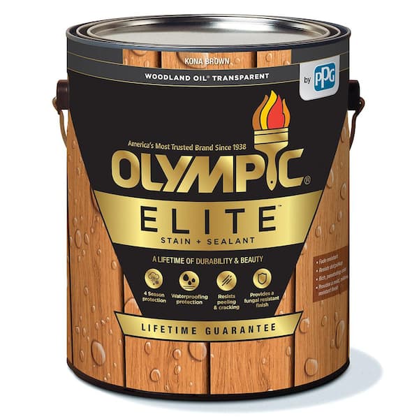 Olympic Elite 1 Gal. Kona Brown Woodland Oil Transparent Advanced Exterior Stain and Sealant in
