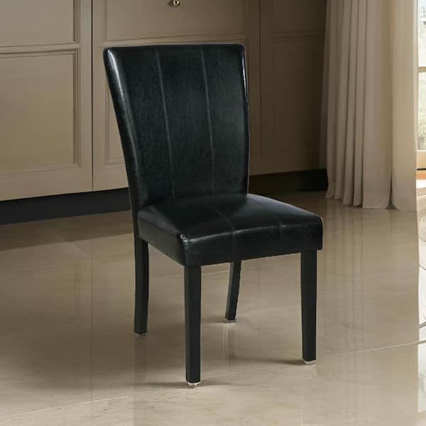 Benjara Black Faux Leather Side Chair with Cushioned Seat and Padded Back For Comfort (Set of 2)