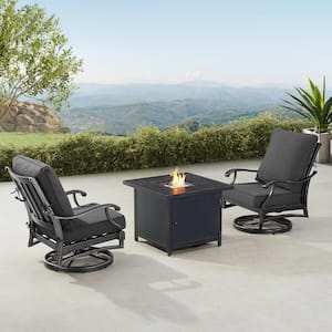 Black 5-Piece Aluminum Patio Fire Pit Set with Black Cushions