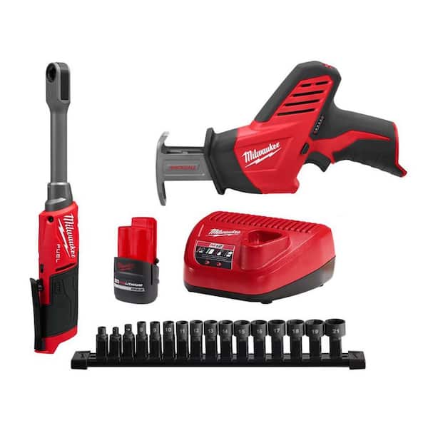 M12 FUEL INSIDER 12V Lithium-Ion Brushless 1/4-3/8 in. Extended Reach Box Cordless Ratchet Kit w/ Battery & Recip Saw