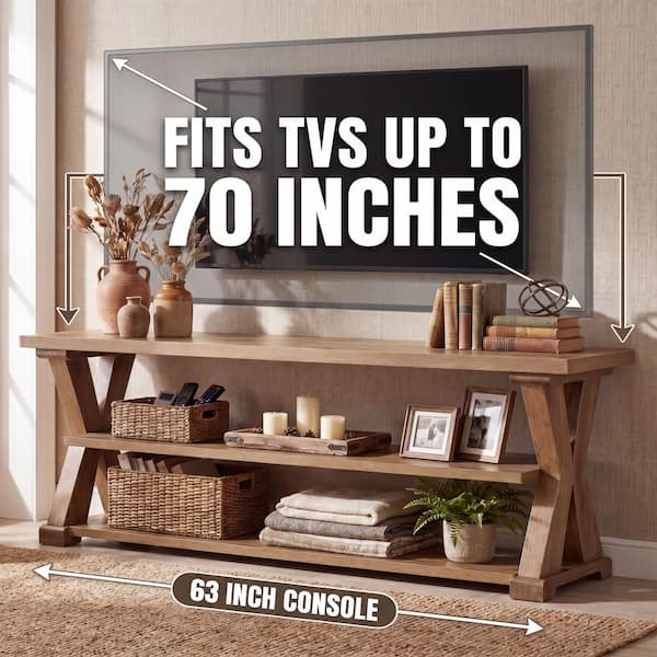 BYBLIGHT Ezlynn Brown 63 in. Long TV Stand with 3-Tier Open