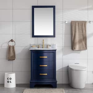 Monroe 24 in. W x 22 in. D Bath Vanity in Navy Blue with Natural Marble Vanity Top in Carrara White with White Sink