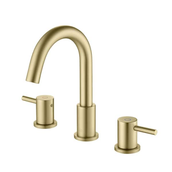 8 in. Widespread 2-Handle Bathroom Sink Faucet with Supply Lines and Adjustable Flow Rate in Brushed Gold (1-Pack)