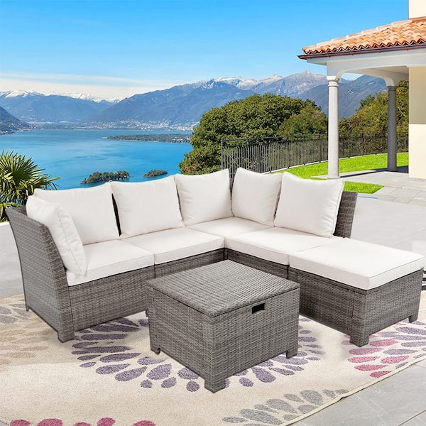 Cesicia 6-Piece Rattan Wicker Outdoor Patio Conversation Sectional Set ...