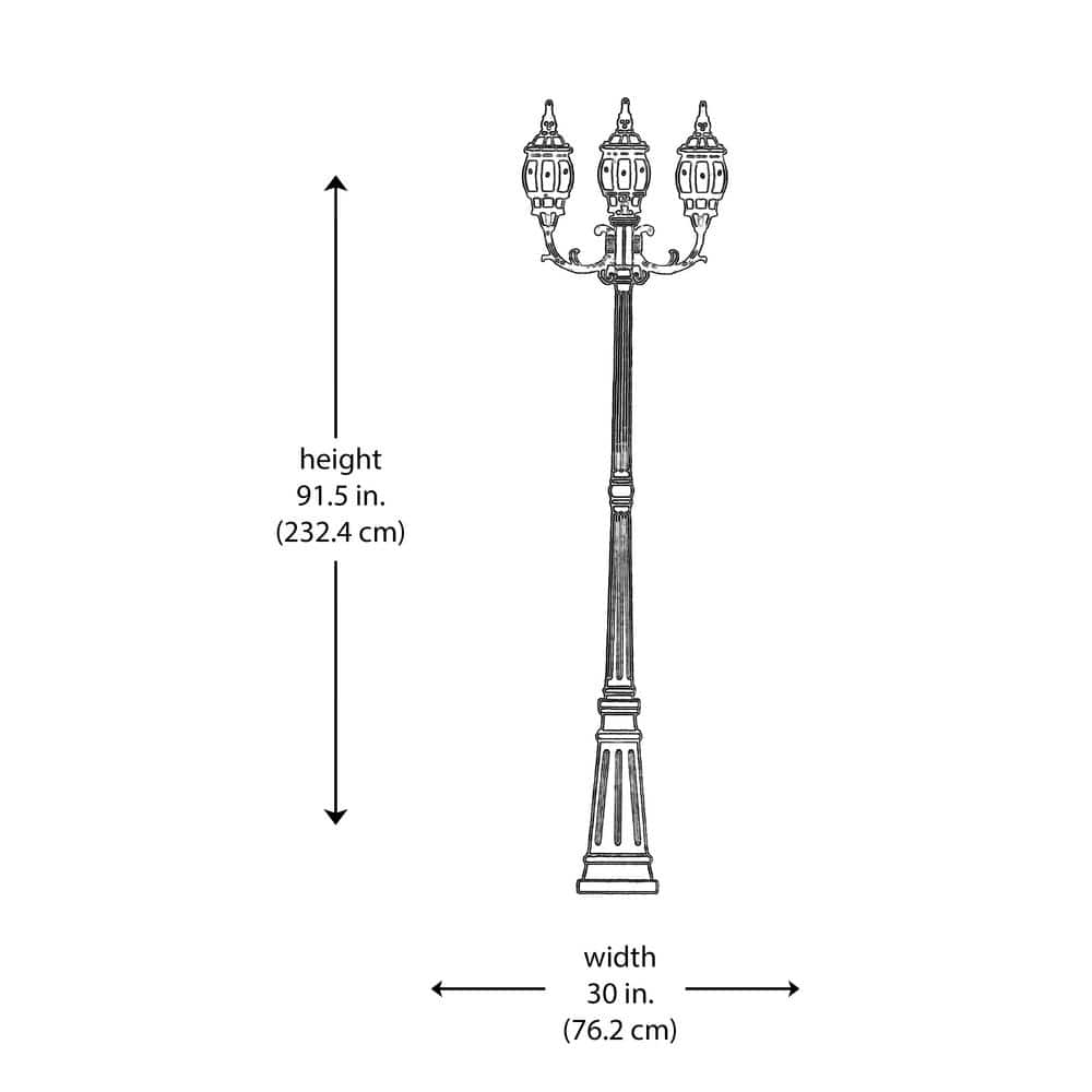 Elegant Traditional Black Cast Aluminum Outdoor Lamp Post - 91.5" Height