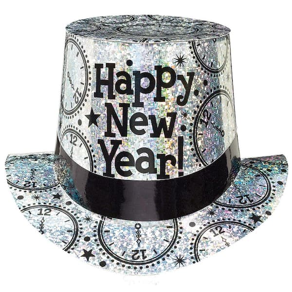 Amscan New Year's 5 in. Silver Prismatic Top Hat (4-pack)