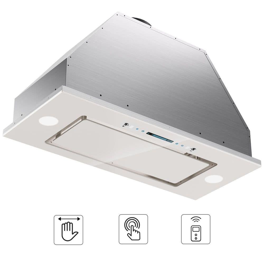 30 in. 900 CFM Convertible Insert Range Hood in Stainless Steel and White Glass with Adjustable LED and Gesture Control