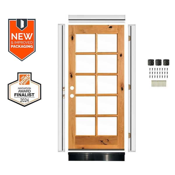 DIY 32 in. x 80 in. Knotty Alder Right-Hand 10Lite Clear Glass Clear Stain Wood Front Door Kit w/ Quick Assemble Jamb