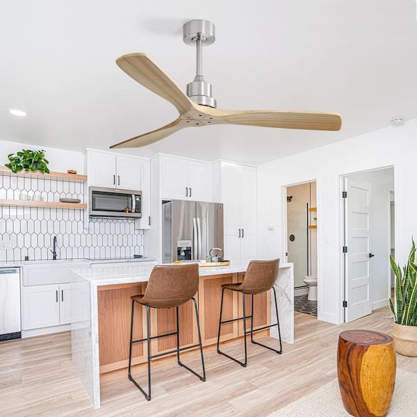 52 in. Outdoor/Indoor Brushed Nickel Ceiling Fan with Remote Control Solid Wood Fan Blade Reversible Motor