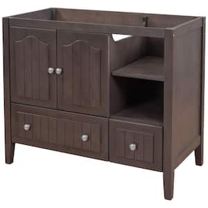 36 in. W x 18 in. D x 32 in. H Solid Wood Frame Bath Vanity Cabinet without Top in Brown with Doors and Drawers