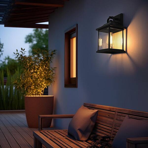 13 in. Black Outdoor Hardwired Wall Sconce with No Bulbs Included