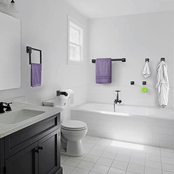 Wall Mounted 5-Piece Bath Hardware Set Towel Bar Set with Towel Ring Mounting Hardware in Matte Black